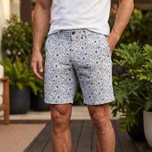 7 For All Mankind Floral Poppy Chino Shorts Canvas Blue White Black Size 33